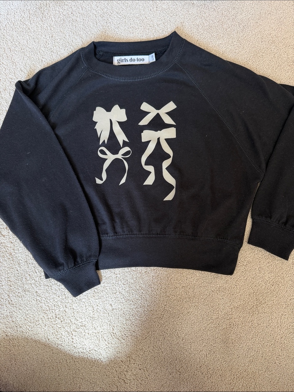 Girls do too. Black Bow Graphic Sweatshirt- size L/14 NWOT